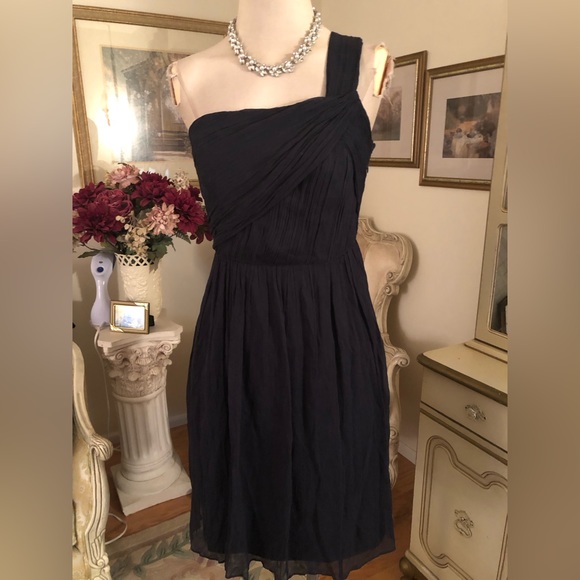 J Crew beautiful one shoulder navy blue side zipper cocktail dress size 8